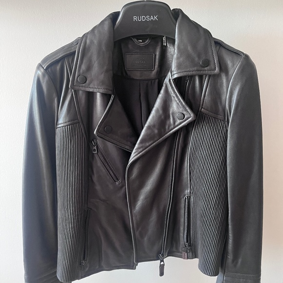 Rudsak black leather motto jacket with black hardware (+ never worn) - Picture 1 of 5